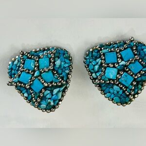 Michele Sugar turquoise color mosaic vintage clip earrings
